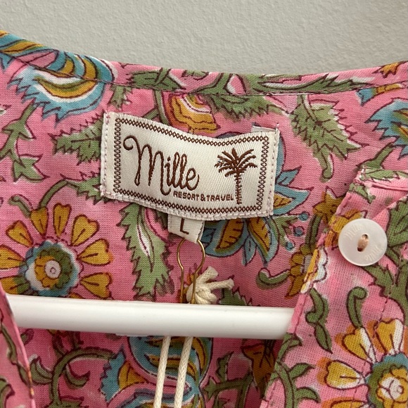 NWT Mille Florian 100% Cotton Floral Print Button Up Blouse Resortwear | Size L - Picture 8 of 11